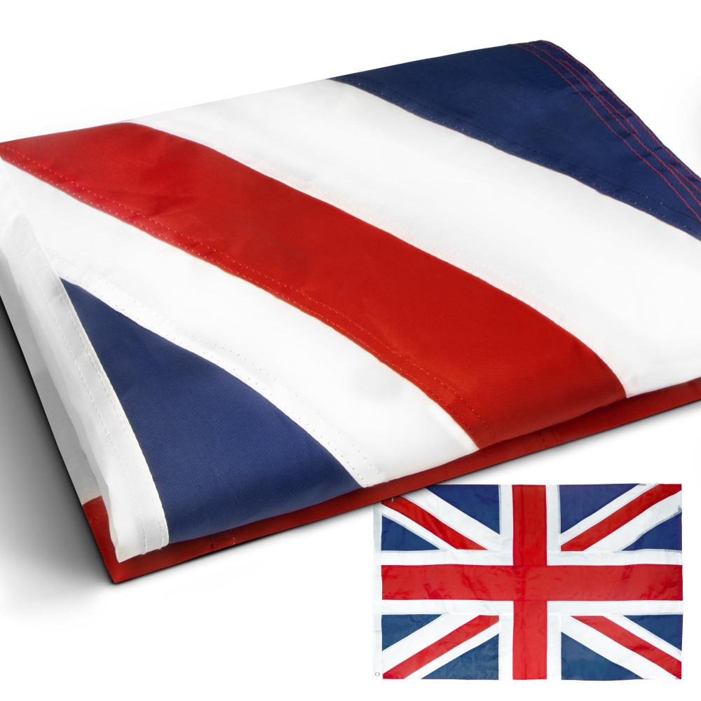 Anley Everstrong Series United Kingdom Uk Flag 3X5 Foot Heavy Duty Nylon Embroidery And Heavy Duty Canvas Header 4 Rows Of Loc