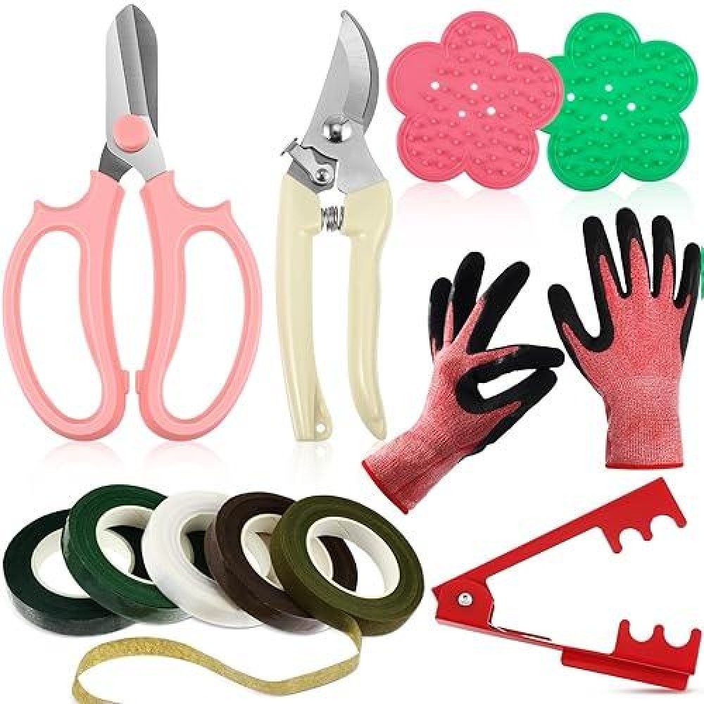 Willbond 11 Pcs Rose Thorn Remover Leaf Stripping Tool Garden Pruning Shear Scissors Kit Thorn Remover For Roses Floral Gloves A