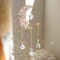 Crystal Moon Suncachersun Catchers Indoor Window Prism Moon Crystal Dream Catcher Natural Healing Stones Rainbow Maker Garden C