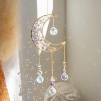 Crystal Moon Suncachersun Catchers Indoor Window Prism Moon Crystal Dream Catcher Natural Healing Stones Rainbow Maker Garden C