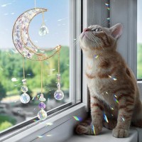 Crystal Moon Suncachersun Catchers Indoor Window Prism Moon Crystal Dream Catcher Natural Healing Stones Rainbow Maker Garden C