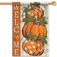 Fall Thanksgiving Pumpkins House Flag 28 X 40 Inch Double Sided Vertical Burlap Polka Dots Pumpkin Welcome Fall Yard Flag For Autumn Farmhouse Seasonal Yard Outdoor Decor