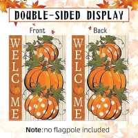 Fall Thanksgiving Pumpkins House Flag 28 X 40 Inch Double Sided Vertical Burlap Polka Dots Pumpkin Welcome Fall Yard Flag For Autumn Farmhouse Seasonal Yard Outdoor Decor