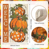 Fall Thanksgiving Pumpkins House Flag 28 X 40 Inch Double Sided Vertical Burlap Polka Dots Pumpkin Welcome Fall Yard Flag For Autumn Farmhouse Seasonal Yard Outdoor Decor