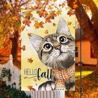 Hello Fall 12X18 Inch Small Garden Flag Vertical Double Sided Thanksgiving Cat Garden Flag Autumn House Yard Outdoor Decoration