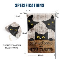 Black Cat Garden Flag Cats Welcome People Tolerated Sign Flag Halloween Banners For Outside 12 X 18 Double Sided Cat Lovers Gift