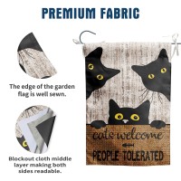 Black Cat Garden Flag Cats Welcome People Tolerated Sign Flag Halloween Banners For Outside 12 X 18 Double Sided Cat Lovers Gift