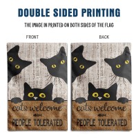 Black Cat Garden Flag Cats Welcome People Tolerated Sign Flag Halloween Banners For Outside 12 X 18 Double Sided Cat Lovers Gift