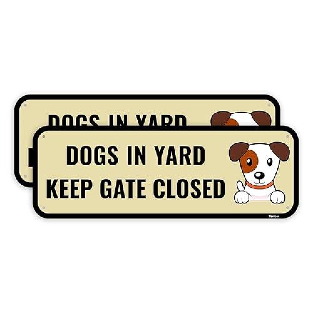 2Pc Dog In Yard Keep Gate Closed Sign 10 X 35 Inches Aluminum Funny Cute Please Close Gate Sign