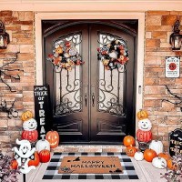 Halloween Decor Doormat Combo Set 100 Coco Coir Welcome Mat 28 X 43 Inches Black And White Plaid Mat Halloween Front Porch