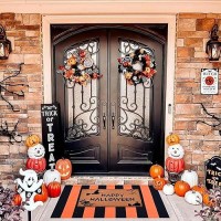 Halloween Decor Doormat Combo Set 100 Coco Coir Welcome Mat 28 X 43 Inches Orange And Black Striped Rug Halloween Fall Fro