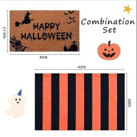 Halloween Decor Doormat Combo Set 100 Coco Coir Welcome Mat 28 X 43 Inches Orange And Black Striped Rug Halloween Fall Fro