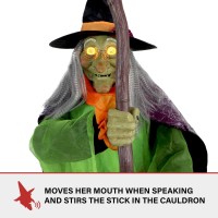 Haunted Hill Farm 6Ft Tall Cauldron Witch Motionactivated Spooky Halloween Animatronic Plugin Talking Halloween Prop For I