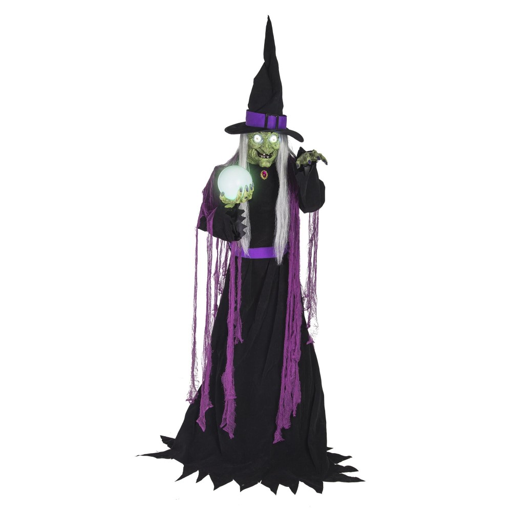 Haunted Hill Farm 6Ft Tall Fortune Teller Witch Plugin Motionactivated Talking Scare Prop Halloween Animatronic For Indoor