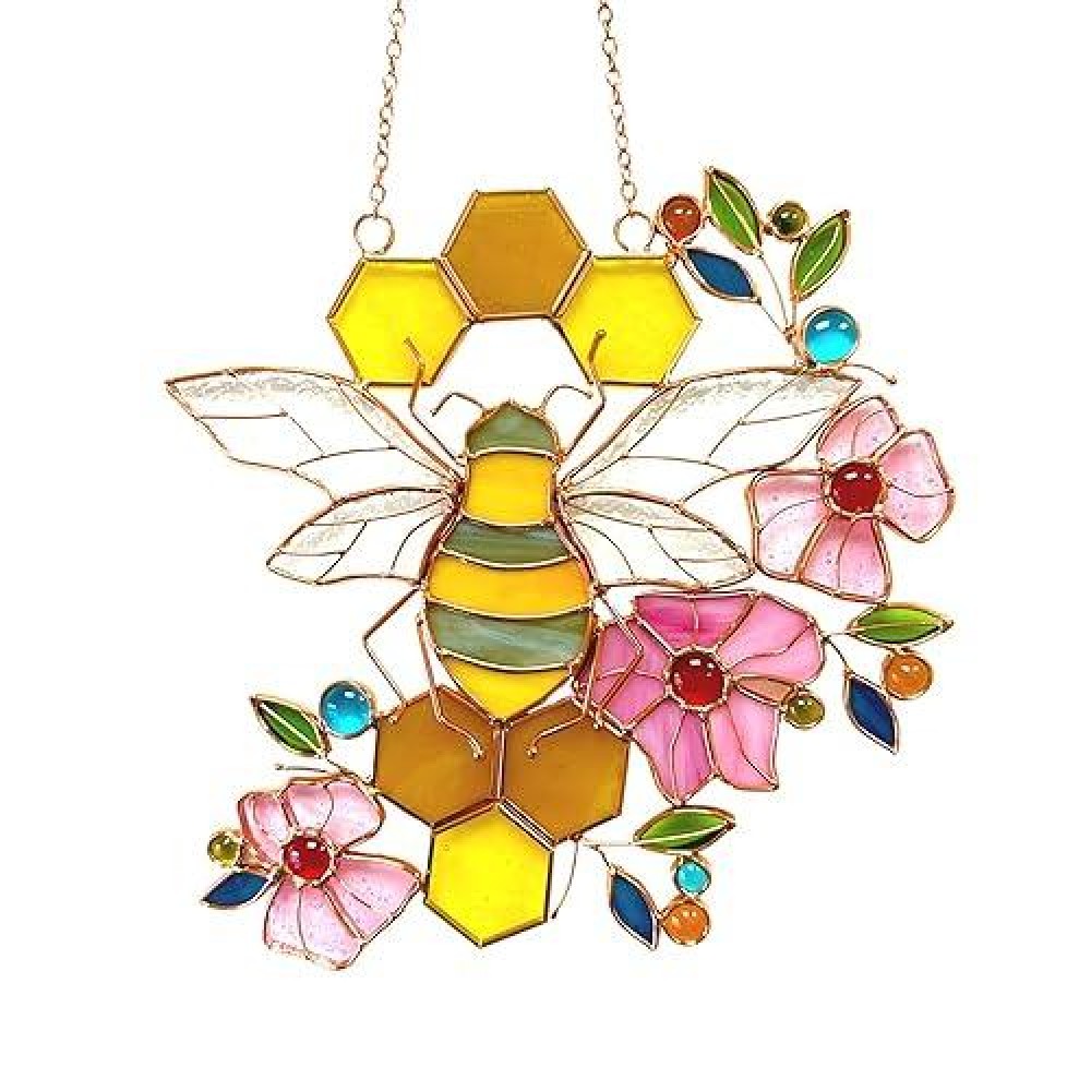 Diudiulyu Bee Ornament Suncatcher Stained Glass Window Hangings Suncatcher For Window Gifts For Beelovers Mothers