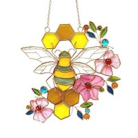 Diudiulyu Bee Ornament Suncatcher Stained Glass Window Hangings Suncatcher For Window Gifts For Beelovers Mothers