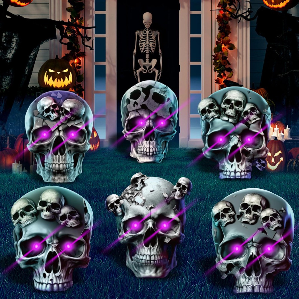 6 Pack Skull Halloween Decor Yard Signs With Stakes Halloween Decorations Outdoor Scary Silhouette With Glow In Dark Eyes For O