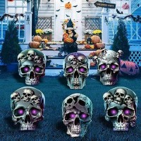 6 Pack Skull Halloween Decor Yard Signs With Stakes Halloween Decorations Outdoor Scary Silhouette With Glow In Dark Eyes For O