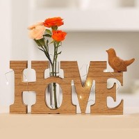 Marbrasse Desktop Wooden Home Sign Glass Planter Hydroponics Vase Planter Bulb Vase With Light Strip For Home Decoration Modern