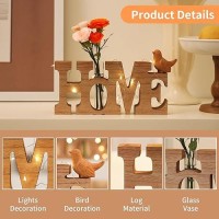 Marbrasse Desktop Wooden Home Sign Glass Planter Hydroponics Vase Planter Bulb Vase With Light Strip For Home Decoration Modern