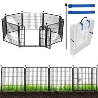 Adavin Metal Garden Fence With Gate 36 Inh 8 Panels Heavy Duty Iron Animal Barrier Fence Indoor Or Outdoor Dog Playpen Camp