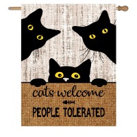 Black Cat House Flags 28X40 Halloween Garden Flag Cats Welcome People Tolerated Sign Outdoor Flags Double Sided For Outside Farm