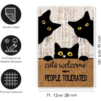 Black Cat House Flags 28X40 Halloween Garden Flag Cats Welcome People Tolerated Sign Outdoor Flags Double Sided For Outside Farm