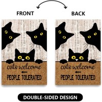 Black Cat House Flags 28X40 Halloween Garden Flag Cats Welcome People Tolerated Sign Outdoor Flags Double Sided For Outside Farm