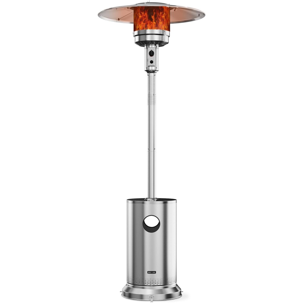 East Oak 48 000 Btu Patio Heater For Outdoor Use With Round Table Design Doublelayer Stainless Steel Burner And Wheels Outdoo