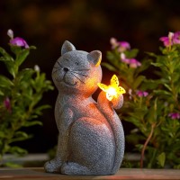 Nacome Solar Cat Outdoor Statues For Garden Outside Decor With Butterfly Clearance For Yard Art Lawn Ornaments Porch Patio Balc