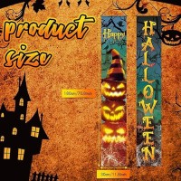 Tiamon 2 Pieces Halloween Door Banners Happy Halloween Front Door Decorations Evil Pumpkin Wearing Witch Hats Sign Hanging Banne