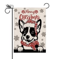 Christmas Garden Flag Hat Corgi Dog With Scarf Xmas Winter Holiday Decorations Burlap Vertical Double Sided Yard Lawn Outdoor De