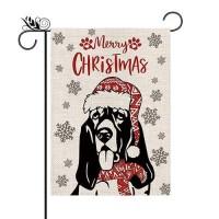 Christmas Garden Flag Hat Basset Hound Dog With Scarf Xmas Winter Holiday Decorations Burlap Vertical Double Sided Yard Lawn Out