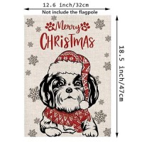 Christmas Garden Flag Hat Shih Tzu Dog With Scarf Xmas Winter Holiday Decorations Burlap Vertical Double Sided Yard Lawn Outdoor