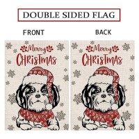 Christmas Garden Flag Hat Shih Tzu Dog With Scarf Xmas Winter Holiday Decorations Burlap Vertical Double Sided Yard Lawn Outdoor