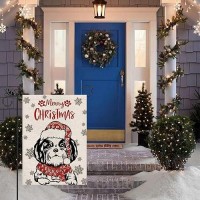 Christmas Garden Flag Hat Shih Tzu Dog With Scarf Xmas Winter Holiday Decorations Burlap Vertical Double Sided Yard Lawn Outdoor