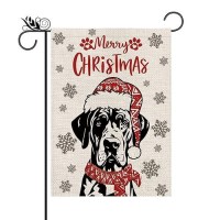 Christmas Garden Flag Hat Great Dane Dog With Scarf Xmas Winter Holiday Decorations Burlap Vertical Double Sided Yard Lawn Outdo