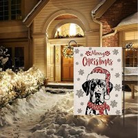 Christmas Garden Flag Hat Great Dane Dog With Scarf Xmas Winter Holiday Decorations Burlap Vertical Double Sided Yard Lawn Outdo