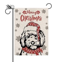 Christmas Garden Flag Hat Golden Doodle Dog With Scarf Xmas Winter Holiday Decorations Burlap Vertical Double Sided Yard Lawn Ou