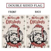 Christmas Garden Flag Hat Golden Doodle Dog With Scarf Xmas Winter Holiday Decorations Burlap Vertical Double Sided Yard Lawn Ou