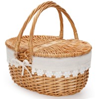 Zormy 12 Light Picnic Basket Small Wicker Basket With Handle Lid Removable Lining Cute Toy Basket For Kids Gift Basket E