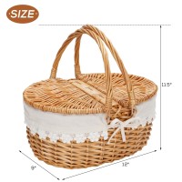 Zormy 12 Light Picnic Basket Small Wicker Basket With Handle Lid Removable Lining Cute Toy Basket For Kids Gift Basket E