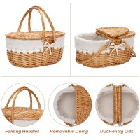 Zormy 12 Light Picnic Basket Small Wicker Basket With Handle Lid Removable Lining Cute Toy Basket For Kids Gift Basket E