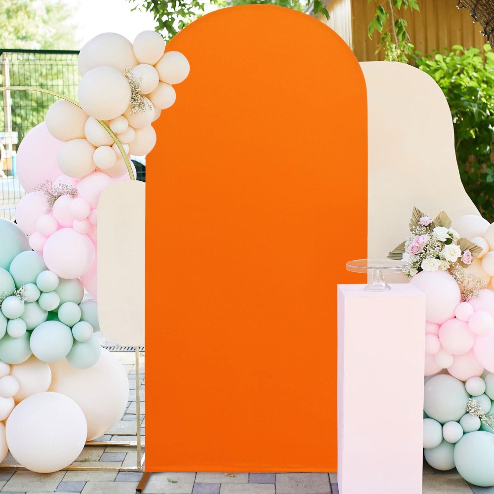 Fuhsy Wedding Arch Cover Orange 21X5Ft Spandex Arch Backdrop Cover For Chiara Round Top Wedding Arch Stand Covers 2Sided Arch