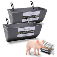 Wismoier 2 Pack Chicken Feeder Feed Trough With Clips Hanging Fence Feeders For Goat Duck Sheeple Piglets Horse Gray