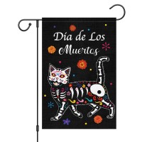 Louise Maelys Dia De Los Muertos Halloween Garden Flag 12X18 Double Sided Black Cat For Outside Mexican Fiesta Burlap Day Of Th