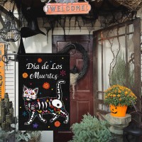 Louise Maelys Dia De Los Muertos Halloween Garden Flag 12X18 Double Sided Black Cat For Outside Mexican Fiesta Burlap Day Of Th