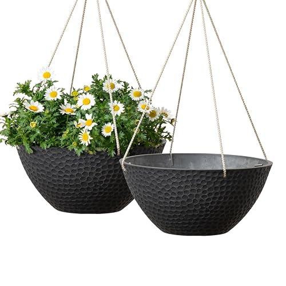 La Jolie Muse Hanging Planters For Outdoor Plants Large Hanging Planter With Drain Holes Outdoor Hanging Flower Pots Matte Bl