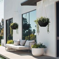 La Jolie Muse Hanging Planters For Outdoor Plants Large Hanging Planter With Drain Holes Outdoor Hanging Flower Pots Matte Bl