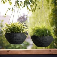 La Jolie Muse Hanging Planters For Outdoor Plants Large Hanging Planter With Drain Holes Outdoor Hanging Flower Pots Matte Bl